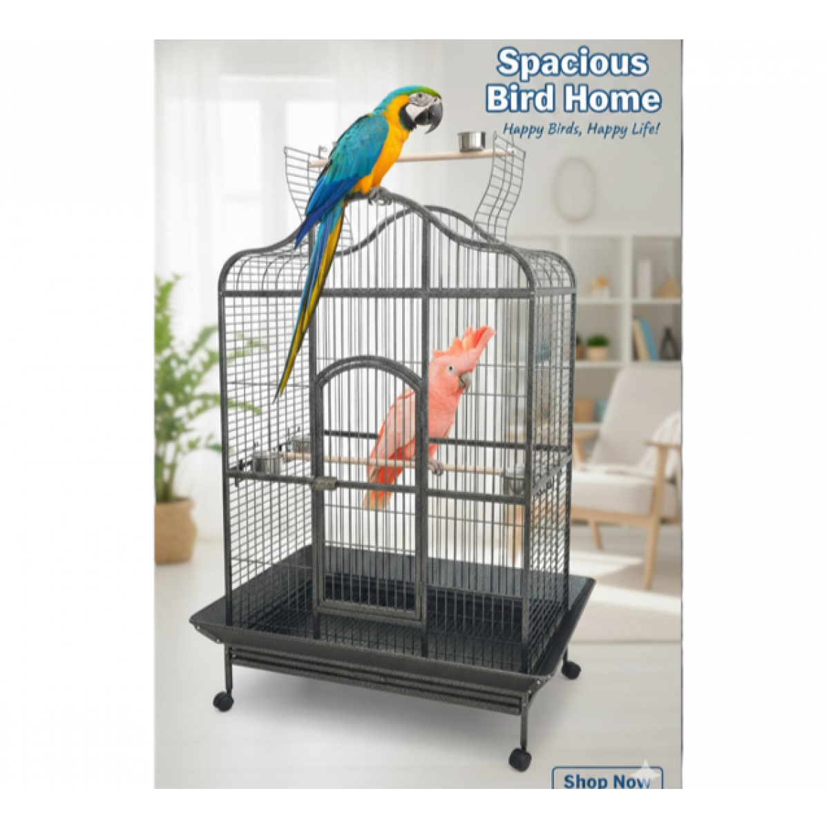 XL Open-Top Parrot Cage - Black (104 × 70 × 185 cm) Heavy-Duty Wrought ...